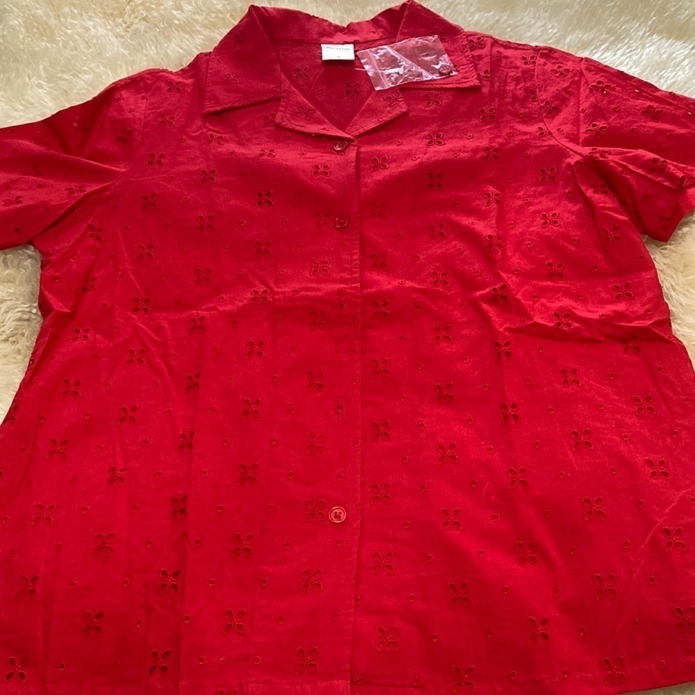 Blair red eyelet button up top size m
